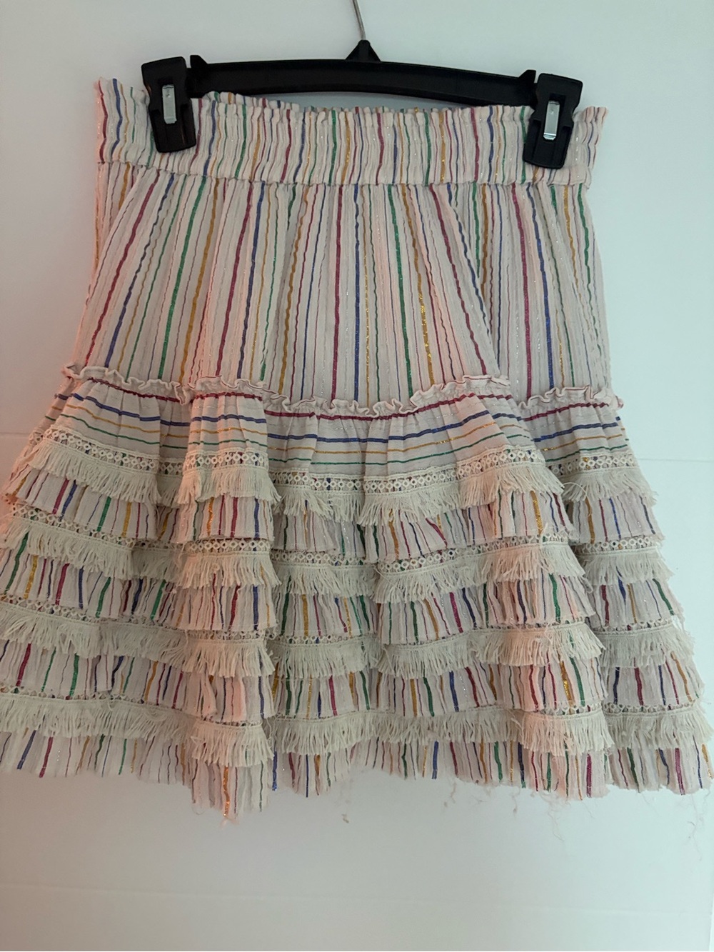 Misa Los Angeles Ivory Mini Skirt with Multicolor Stripes